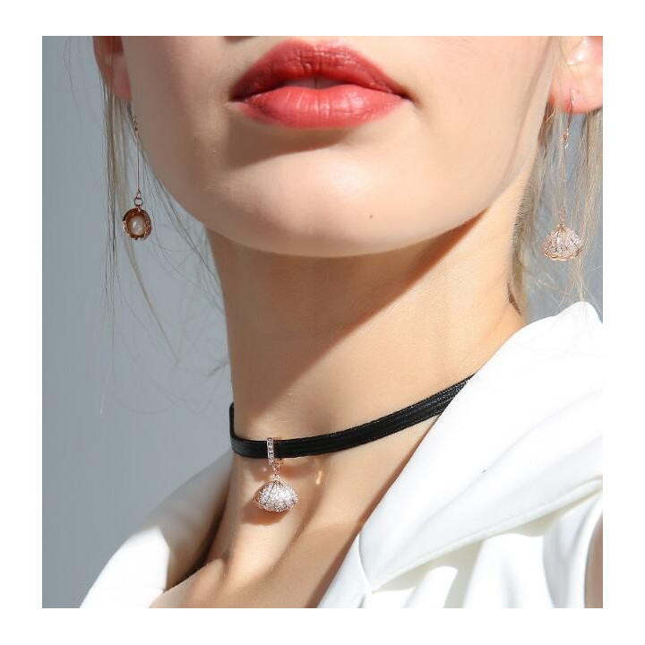 Parure collier boucles d'oreille dorés perle de culture et strass par 1