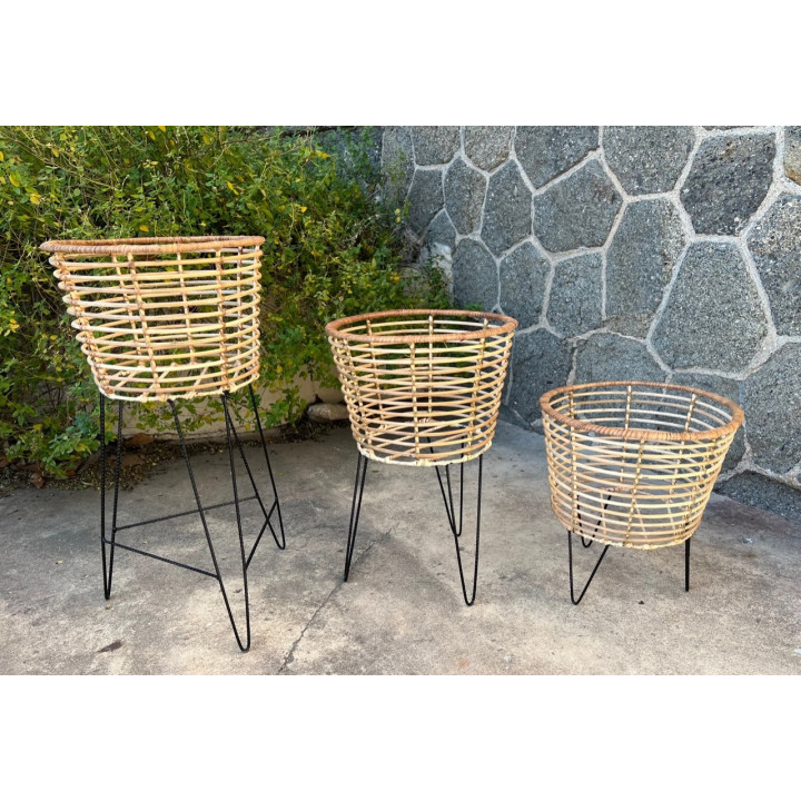 Set de 3 cache pots en rotin