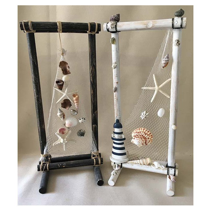 Déco bois avec filet & coquillages assortis 41cm par 6