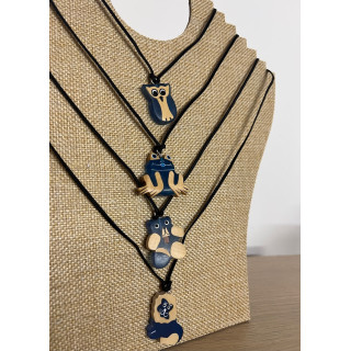 Colliers sujet bois bleu & blanc par 24