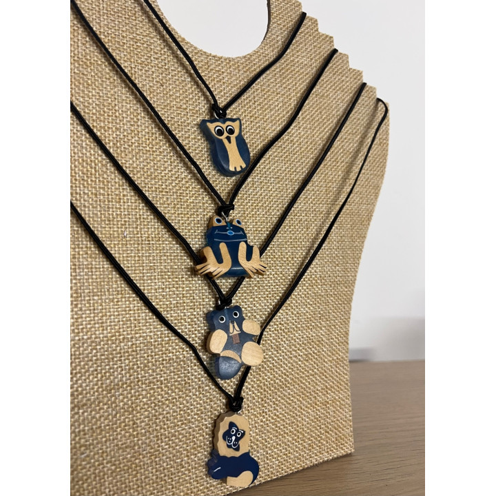 Colliers sujet bois bleu & blanc par 24