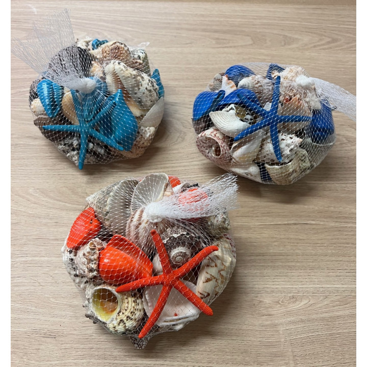 Filets de coquillages et étoile de mer (650gr) couleurs assorties par 6