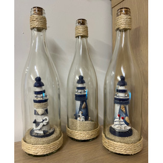 Bouteille phare et sable 30cm, 3 modèles assortis