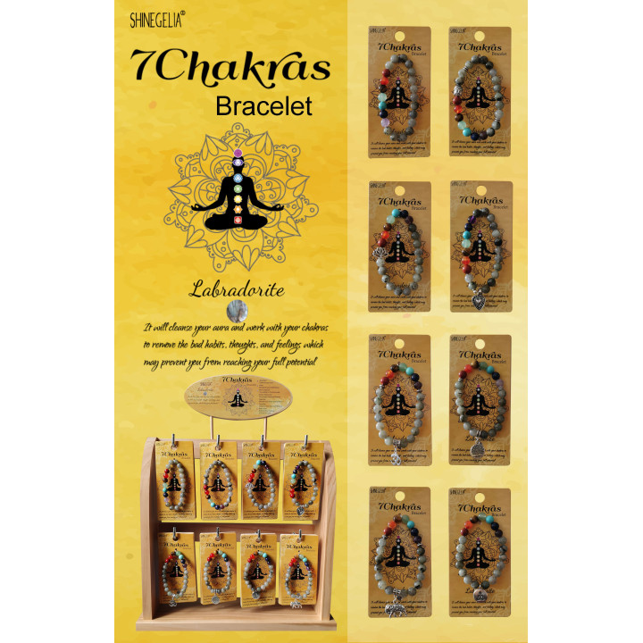 Présentoir 48 bracelets pierres 7 chakras