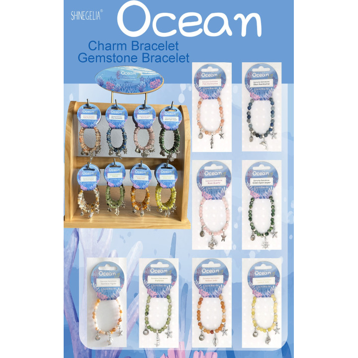 Présentoir 48 bracelets pierres thème océan (EN FRANCAIS)