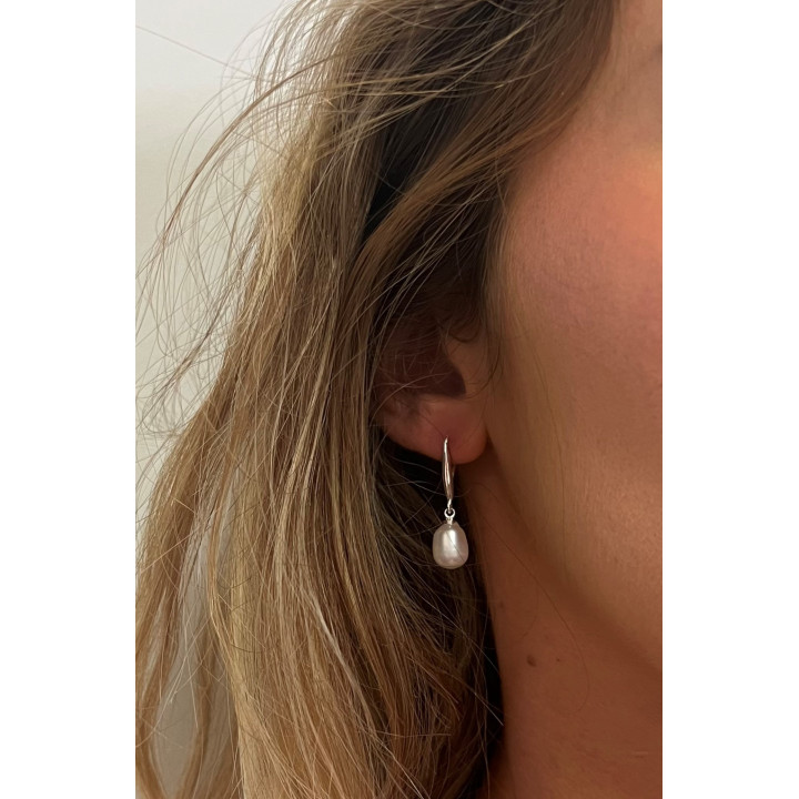 Boucles d'oreilles perles fines argentées par 6