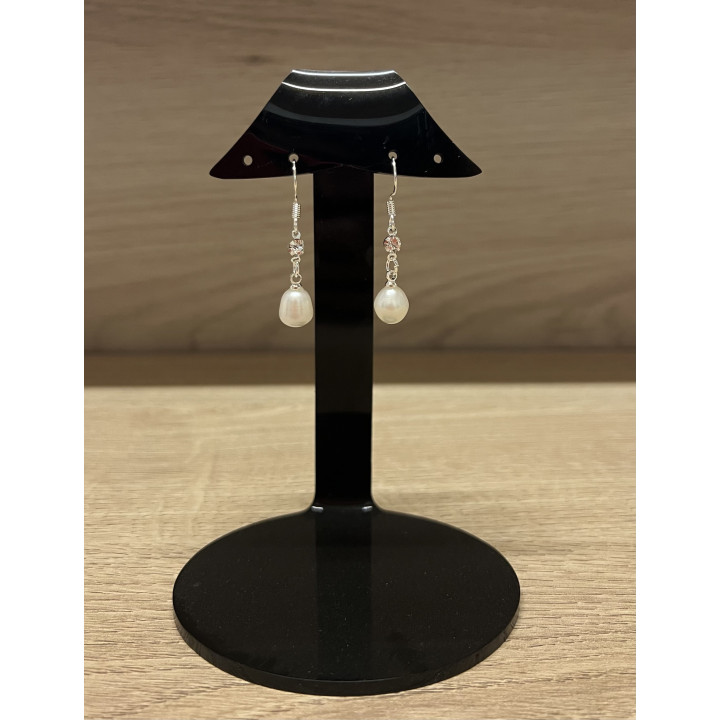 Boucles d'oreilles argentées perles de culture fines avec strass par 6