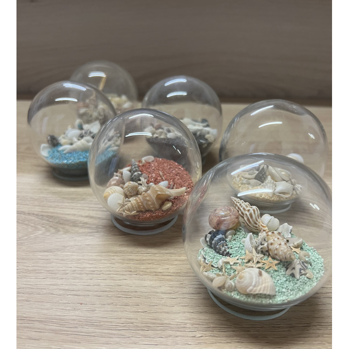Sphères verres sable et coquillages couleurs assorties par 6