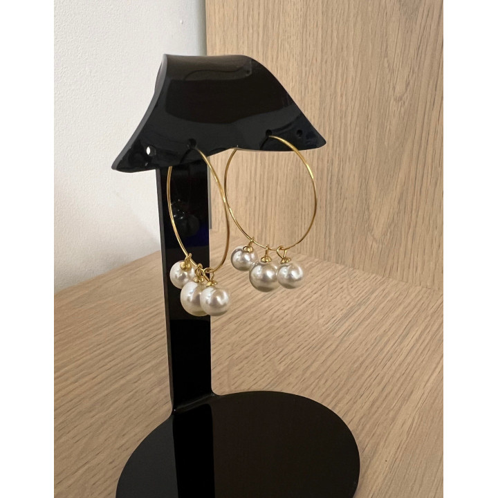 Boucles d'oreilles créoles 3 perles par 6