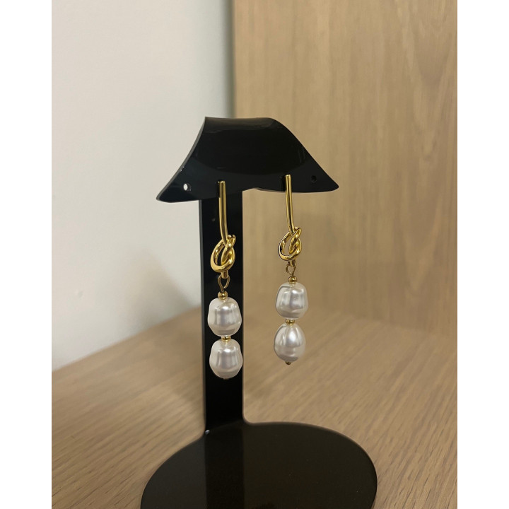 Boucles d'oreilles acier inoxydable noeud et perle par 6