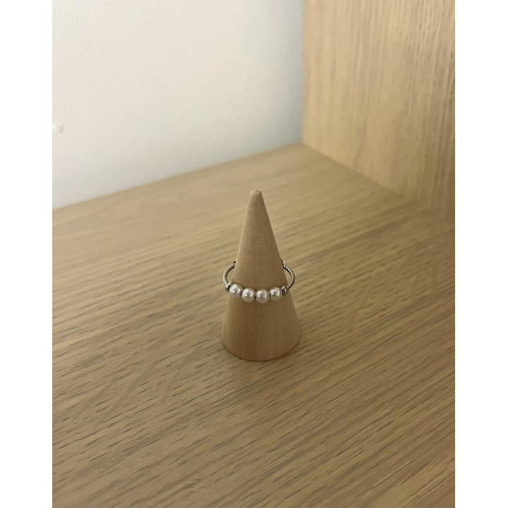 Bague réglable perles acier inoxydable argenté par 6