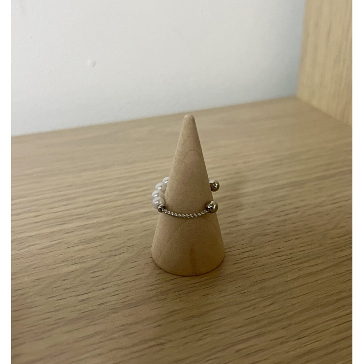 Bague réglable perles acier inoxydable argenté par 6