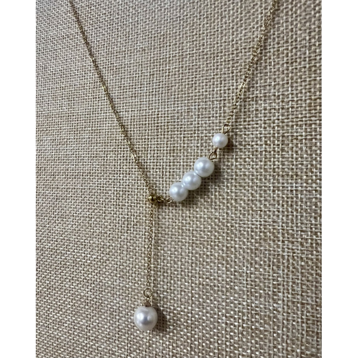 Collier perles pendantes blanches acier inoxydable par 6