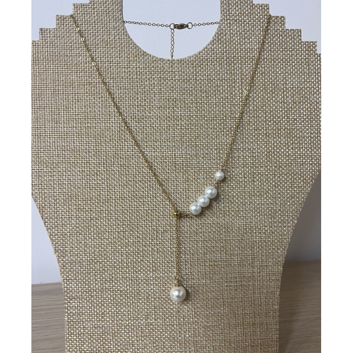 Collier perles pendantes blanches acier inoxydable par 6