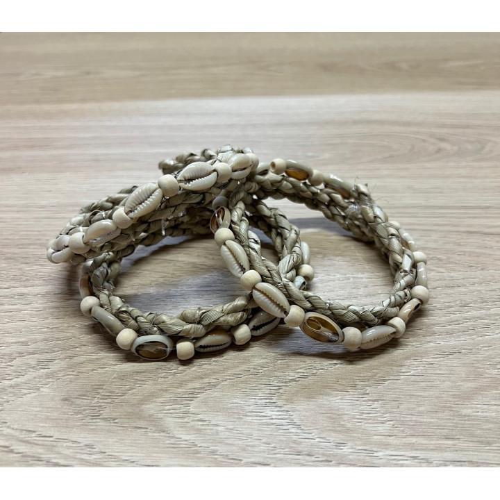 Set de 6 ronds de serviette coquillages et raphia par 3