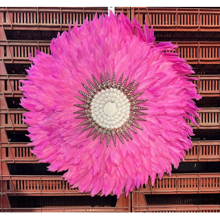 Décoration à suspendre plumes et coquillages rose 60cm par 1