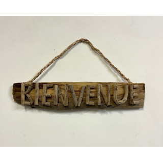 Plaque de porte bois flotté "Bienvenue" 30cm par 6