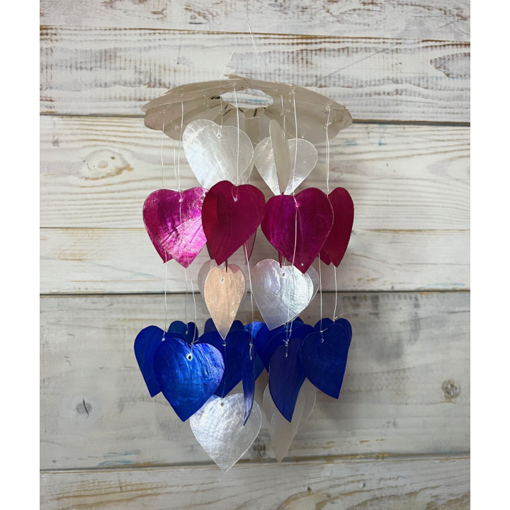 Mobile Capiz Coeurs Blanc, bleu et rose 30cm lot de 6