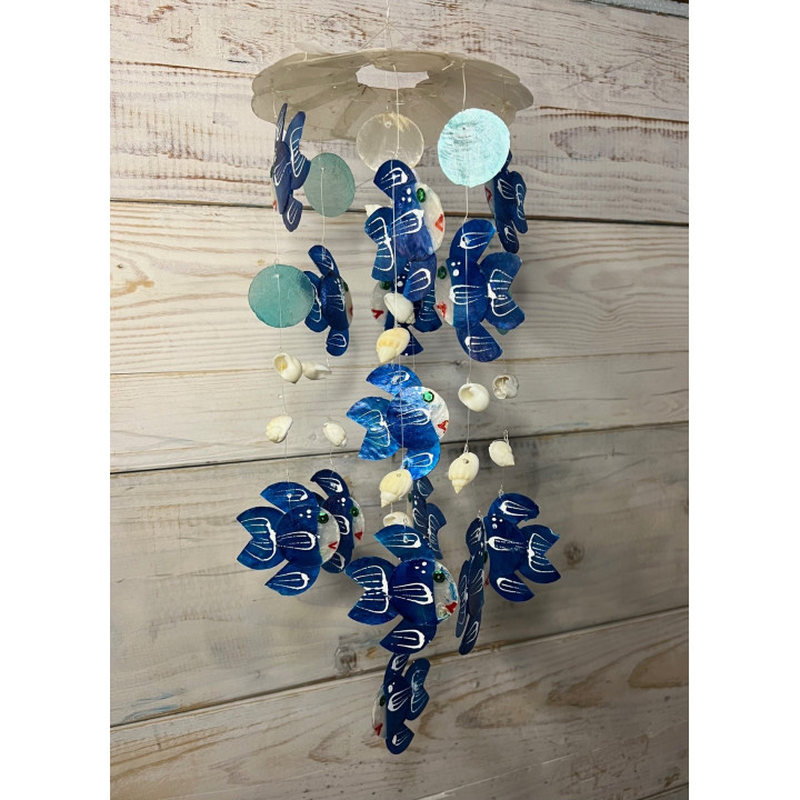 Mobile capiz poissons bleus et coquillages 40cm