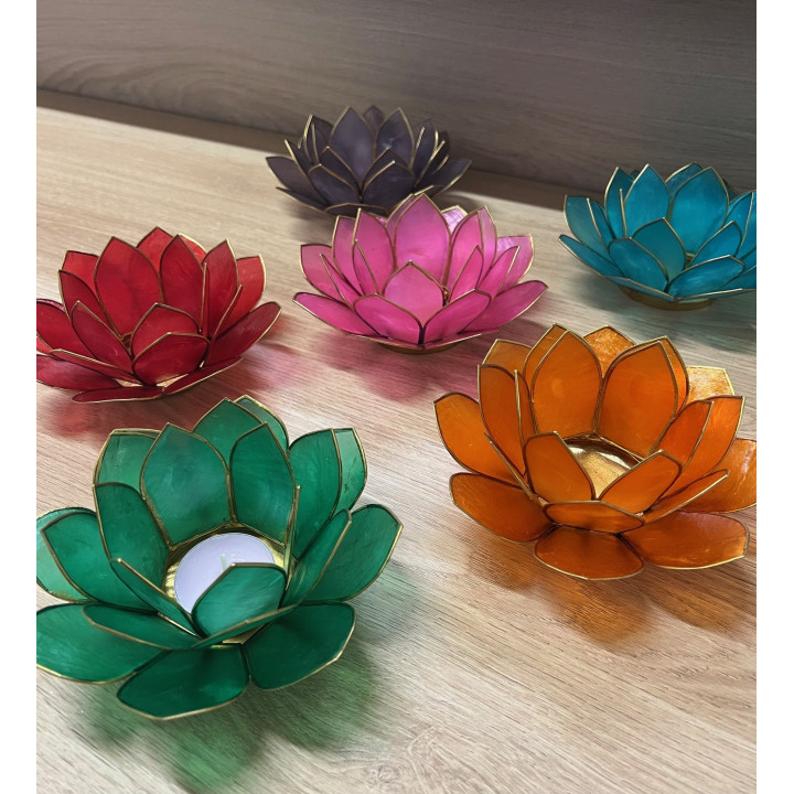 Bougeoir fleur lotus capiz couleurs assorties diam. 14cm par 5