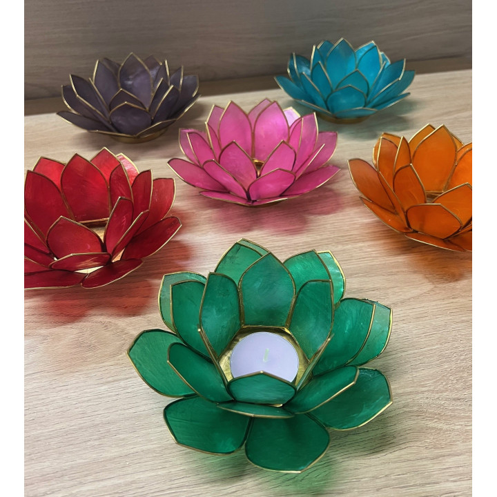 Bougeoir fleur lotus capiz couleurs assorties diam. 14cm par 5