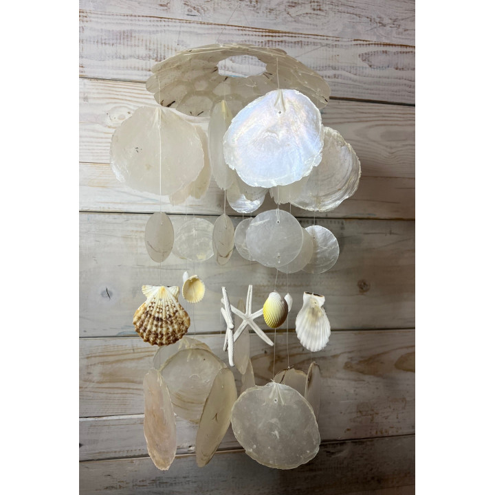 Mobile pastilles nacre coquillages et étoile de mer 45cm par 3