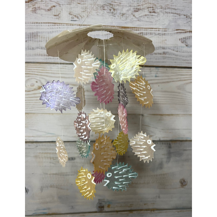 Mobile capiz diodons couleurs 22cm par 6