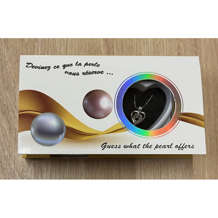 Perle dans l'huitre avec chaine & cage coeur 2 par 24