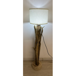 Lampe bois flotté abat jour blanc 87x20cm