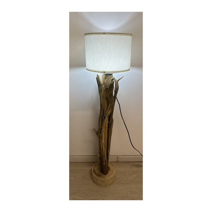 Lampe bois flotté abat jour blanc 87x20cm