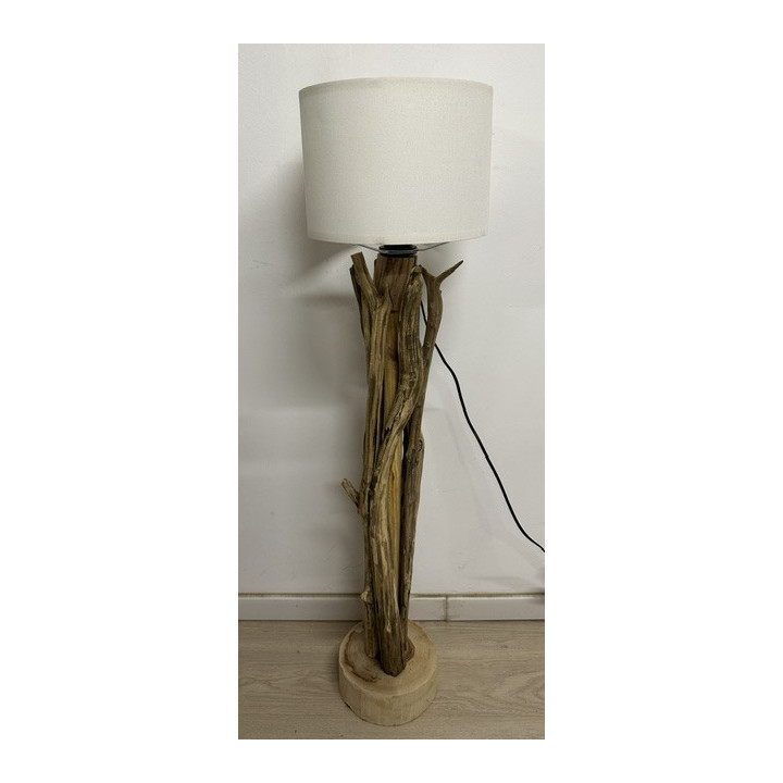 Lampe bois flotté abat jour blanc 87x20cm