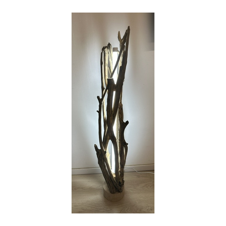 Lampe bois flotté tube LED inclus 115cm