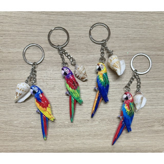 Porte-clés perroquet et coquillage couleurs assorties 8cm par 24