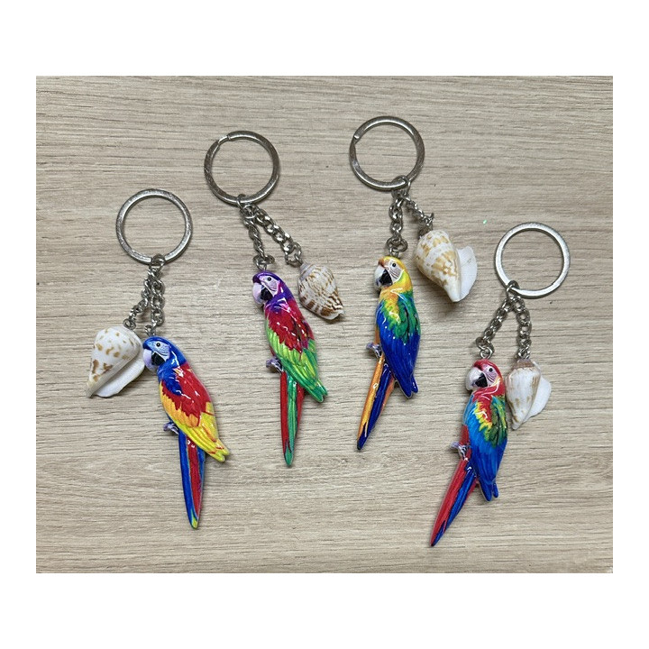 Porte-clés perroquet et coquillage couleurs assorties 8cm par 24
