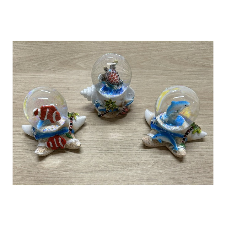 Boule à neige avec paillettes 8cm 3 modèles assortis par 12
