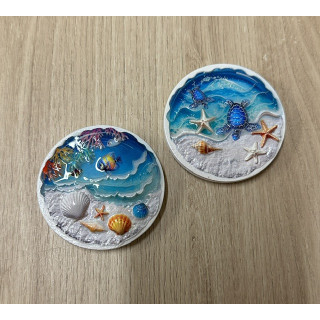 Magnet rond thème mer 10cm 2 modèles assortis par 24