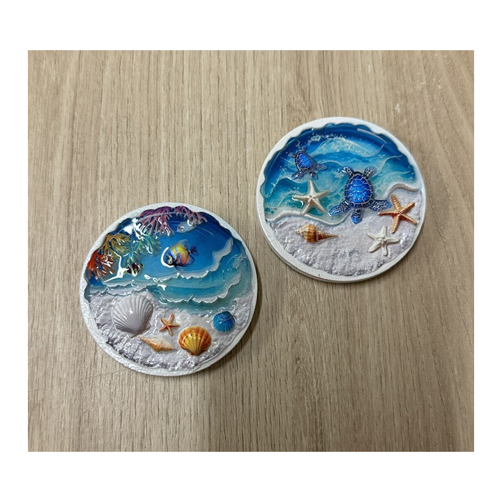 Magnet rond thème mer 10cm 2 modèles assortis par 24