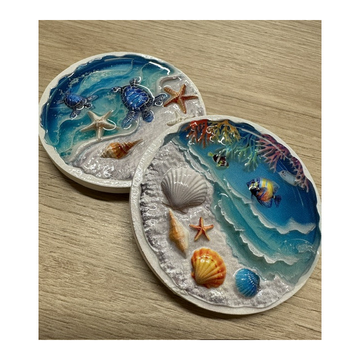 Magnet rond thème mer 10cm 2 modèles assortis par 24